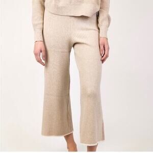Skin Worldwide Palmer Crop Pant Women's XS Flax Beige Ribbed Wide Leg Lounge New